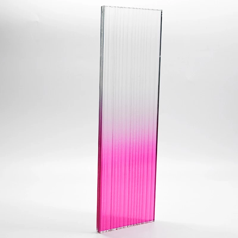 Fluted Design Glass Red Gradient Rippled Reeded Ribbed Patterned Figured Textured Laminated Glass For Decoration