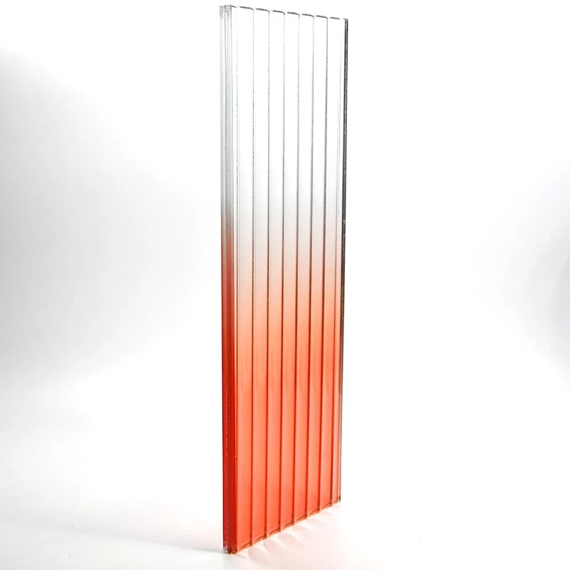Fluted Design Glass Red Gradient Rippled Reeded Ribbed Patterned Figured Textured Laminated Glass For Decoration