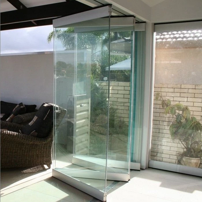 Huge aluminum frameless sliding glass door system design,10mm folding sliding door glass price