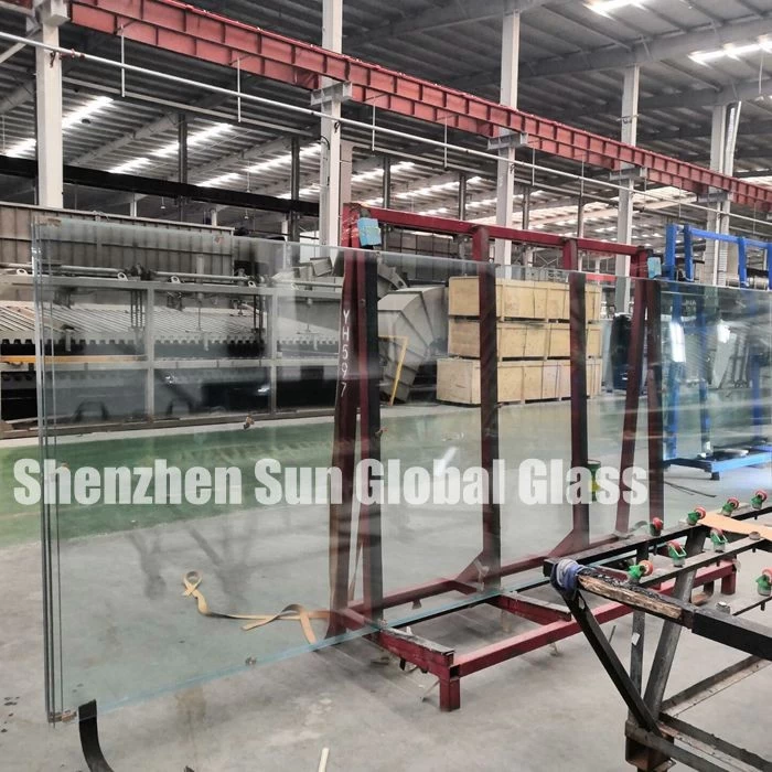 China Jumbo size 19mm clear tempered heat soaked glass, 19mm toughened HS glass, 19mm transparent VSG heat soak test glass super large size manufacturer
