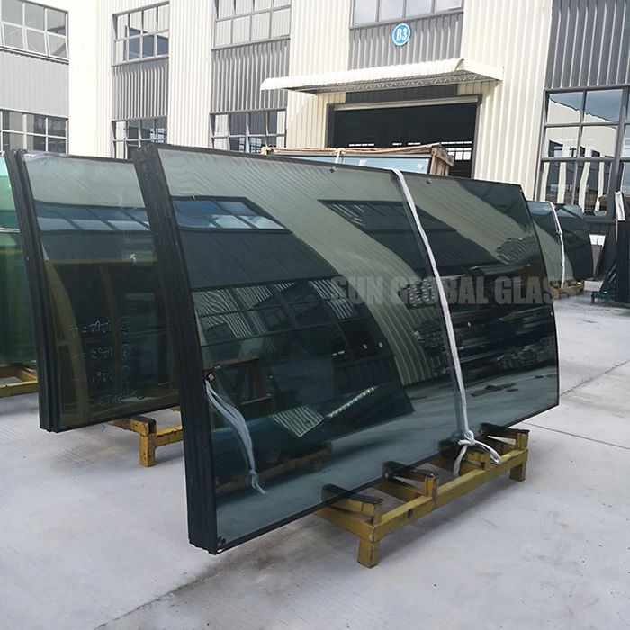 Low e coating toughened curved insulated glass curtain wall, energy saving soundproof bend tempered double glazed glass igu dgu for building facade