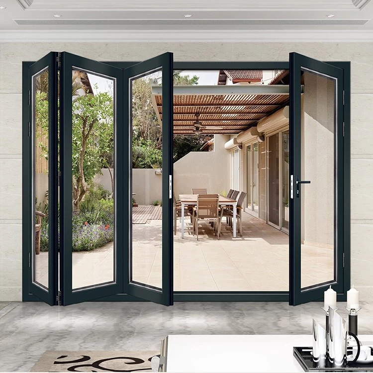 foldable insulated glass doors, aluminium frame folding glass door, 5mm+9A/16A/27A+5mm double glazed folding door
