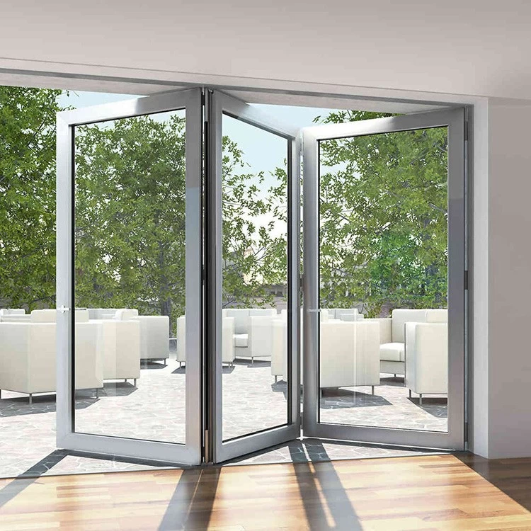 foldable insulated glass doors, aluminium frame folding glass door, 5mm+9A/16A/27A+5mm double glazed folding door