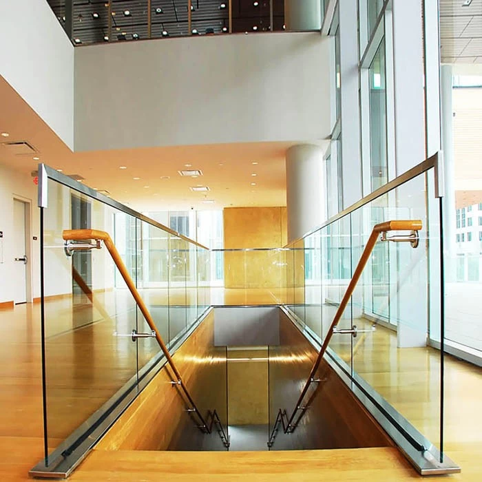 indoor modern glass stair railing, aluminium u channel and tempered glass staircase balustrade, laminated glass panel stair handrail system