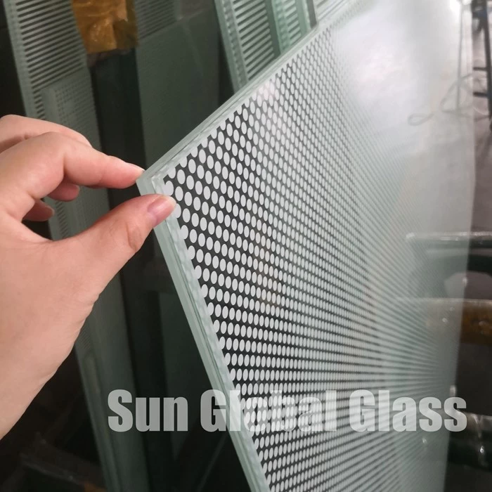 laminated tempered clear glass 4+4mm painted #4 surface 50% pattern white color,9.52mm white color  laminated glass 50% pattern dots design,44.4 white dots printed laminated glass