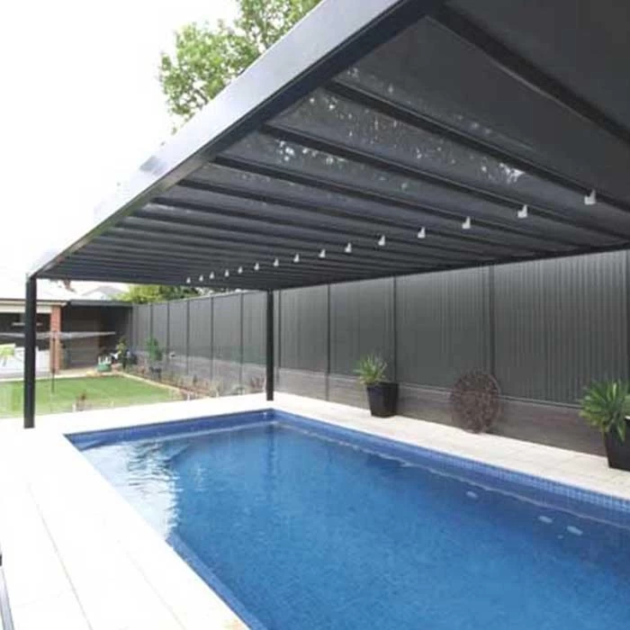 retractable awning for swimming pool cover, motorized retractable pvc fabric awning, modern electric automatic folding pergola