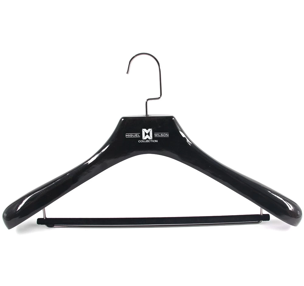 China Bespoke wide shoulder China hanger supplier black luxury wooden suits hanger with pants bar [MSW44] manufacturer