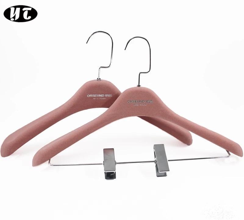 중국 우아한 anit 슬립 중국 걸이 공급 업체 핑크 벨벳 플라스틱 옷 걸이 [PLS027] 제조업체