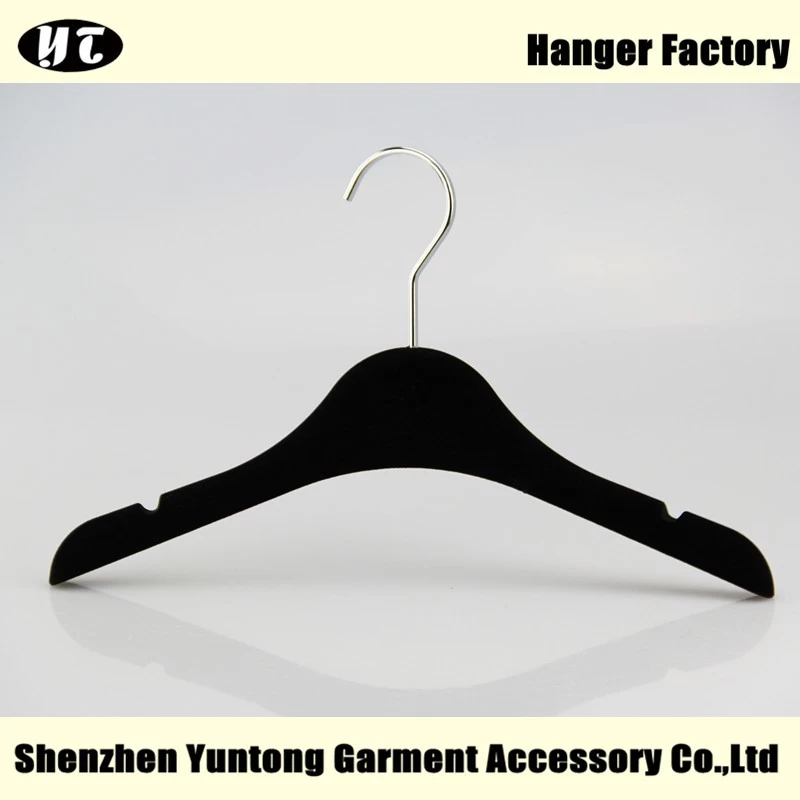 China KTV-003 black kids flocked hanger velvet hanger manufacturer