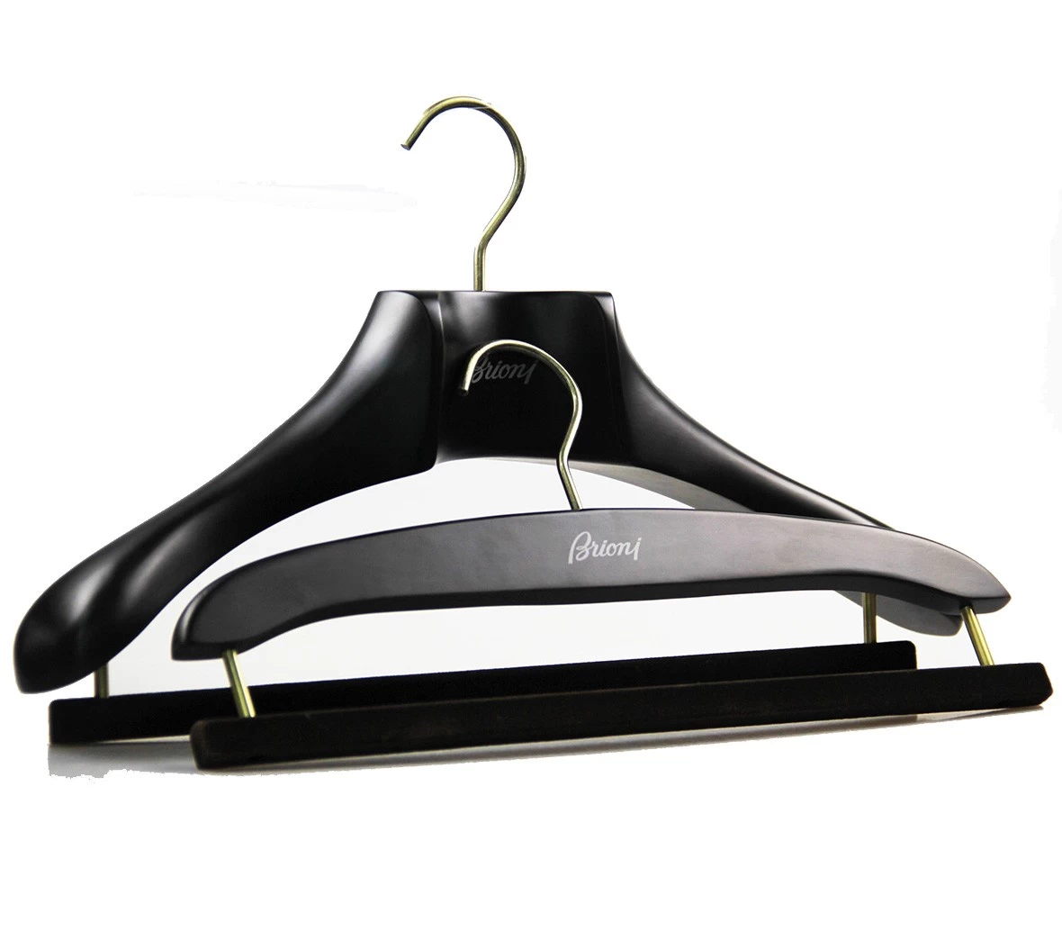 China MSW-009 luxury black wooden suit hanger for Brioni brand manufacturer