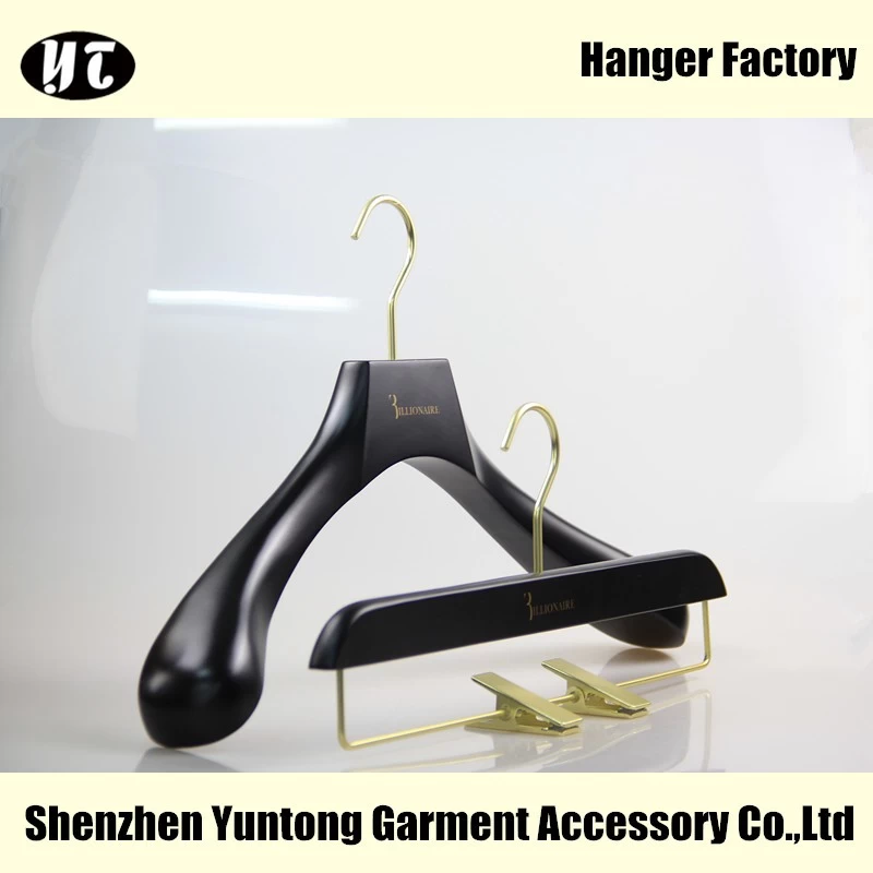 China MSW-016 high quality beautiful wood clothes hanger china black wood pants hanger manufacturer