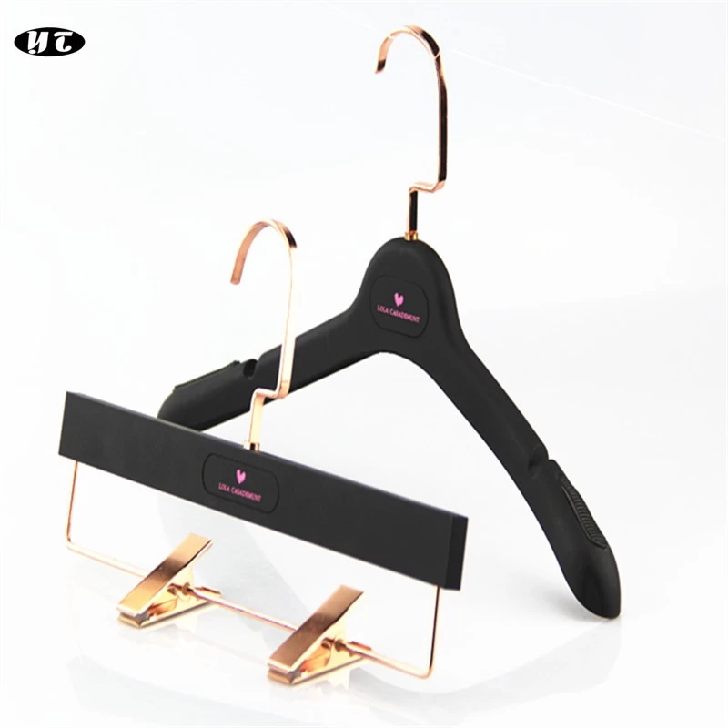 China Popular rubber coated plastic hanger with clips high quality hanger for brand clothes store manufacturer