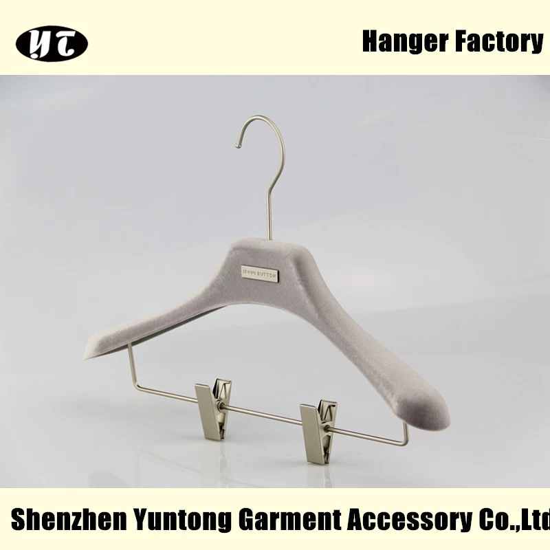China WSV001 Durable grey velvet hanger with clips manufacturer