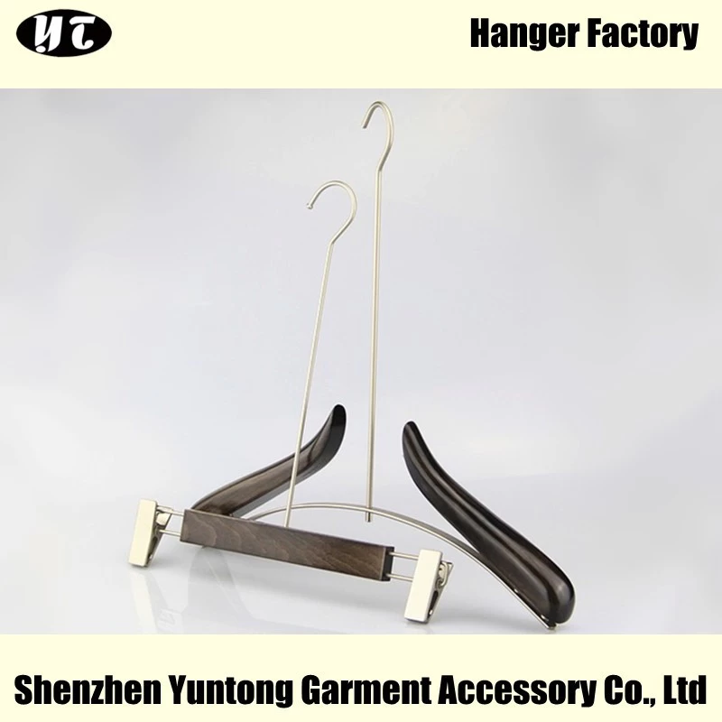 China WSW-014 fashion design luxury wooden display clothes hanger long hook wooden hanger manufacturer