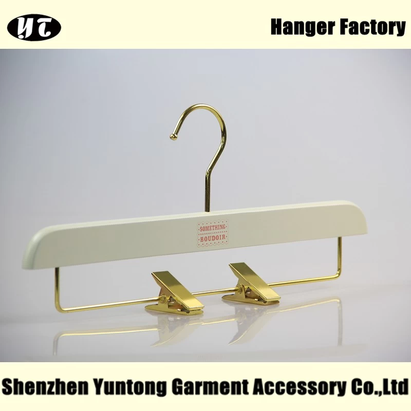 China white wooden bottom hanger pant hanger with clips China hanger supplier factory [WBW-008] manufacturer
