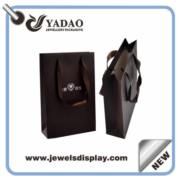 2015 fashion kind of jewelry brown shopping bag paper bag for jewelry with logo and drawstring made in China