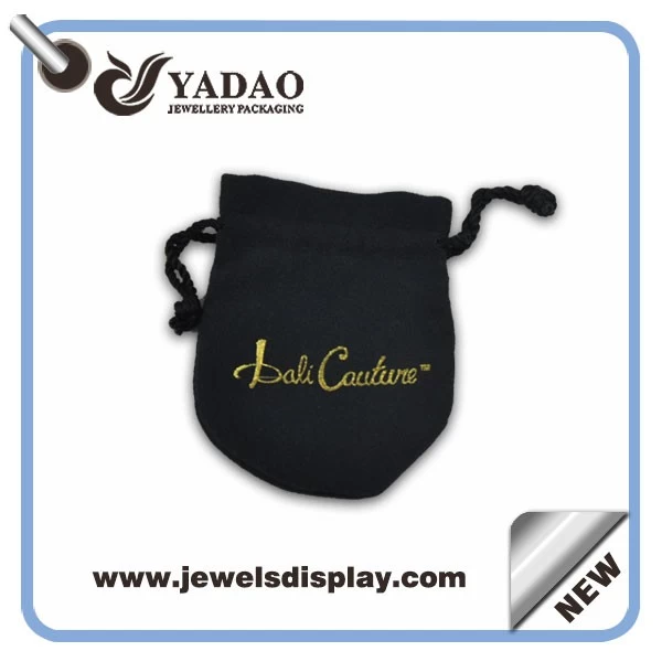 2015 new design black velvet pouch for jewelry package with drawstring and logo made in China