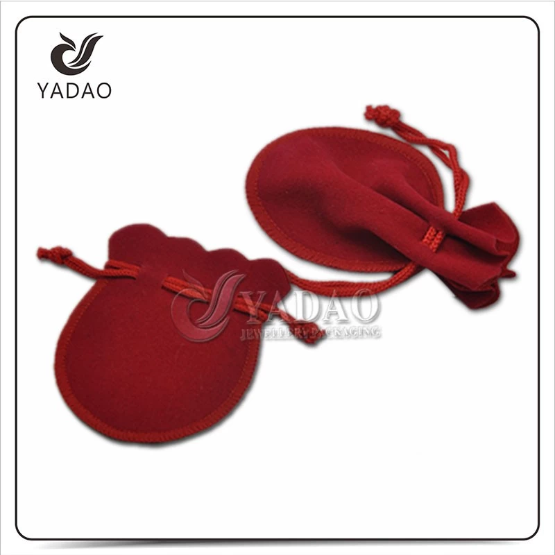 2016 High quality custom embroidery logo jewelry gift velvet pouch red color bell shape velevt pouch accept print color for free