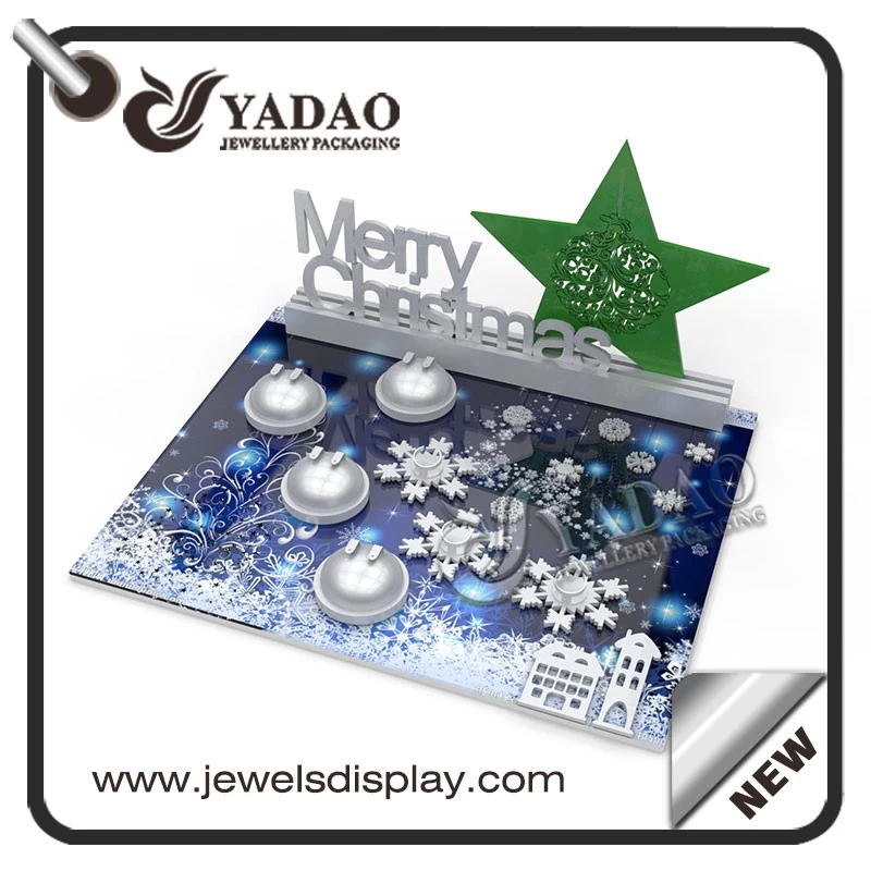 2017 New design for Christmas---Acrylic jewelry display set with snowflake printed on the display.