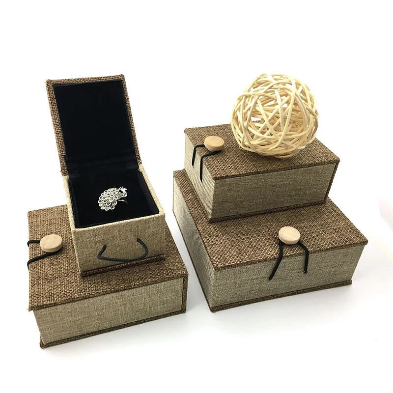 2017 latest unique design nature linen  jewellery box