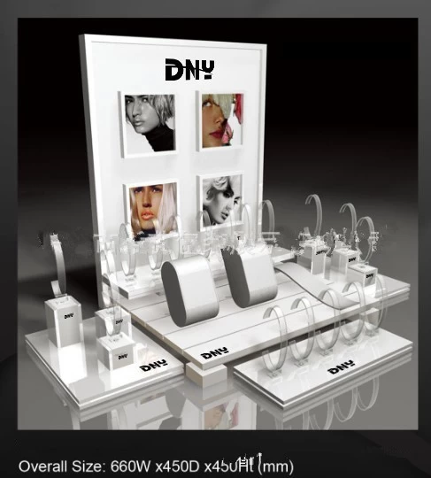 Attractive White Acrylic Jewelry Display Holders Stackable mdf Jewelry Display Furniture Counter Plexiglass Watches Display Sets Supplier