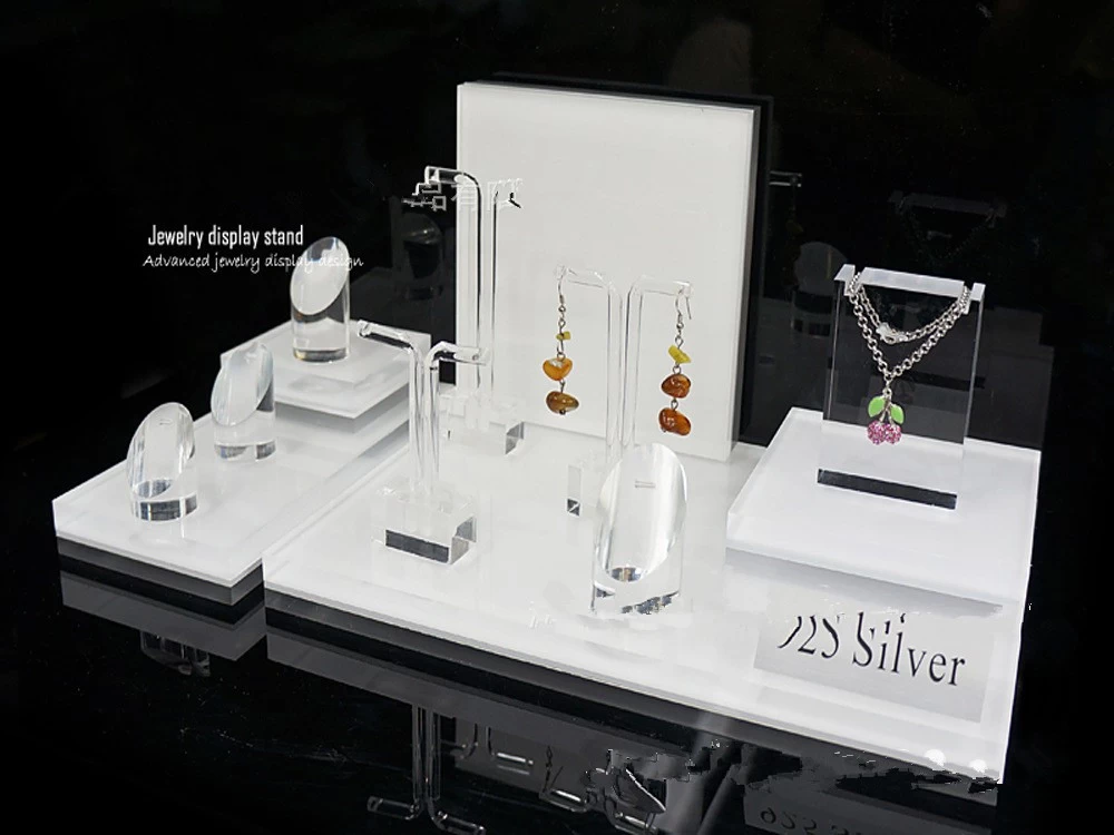 Attractive White Acrylic Jewelry Display Holders Stackable mdf Jewelry Display Furniture Counter Plexiglass Watches Display Sets Supplier