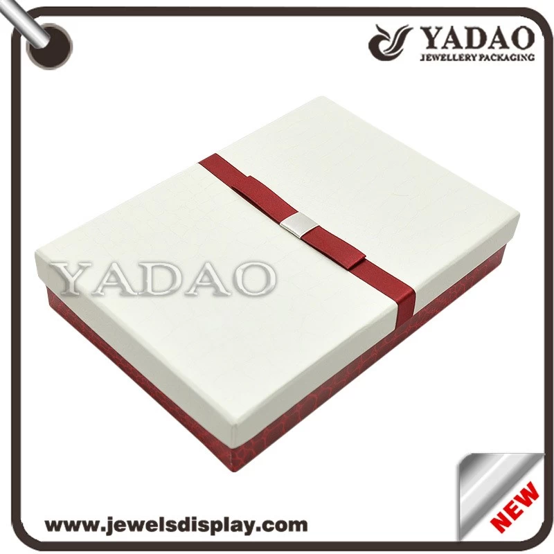 Beautiful elegant custom size paper packaging jewelry box with red bow-knot  on top
