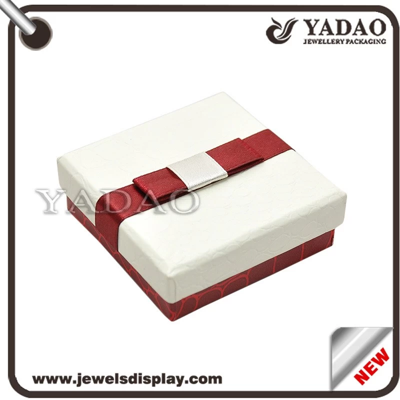 Beautiful elegant custom size paper packaging jewelry box with red bow-knot  on top