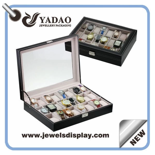 Beautiful large capacity locked watch display tray with transparent lid