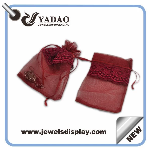 Beautiful popular hot-sale transparent lace custom size and color good look silk pouch for jewelry packaging