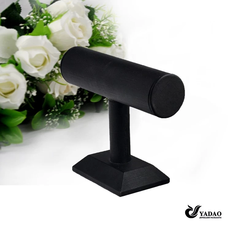 Black leather T-bar shape wooden jewelry display stand for bracelet display with factory price made in China
