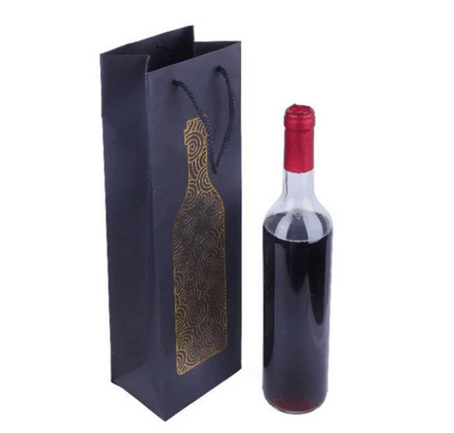 Broadway Black Matte Paper Eco Euro-Gift Bag Wine Bottle Bags With Color Printed For Wine Bottle