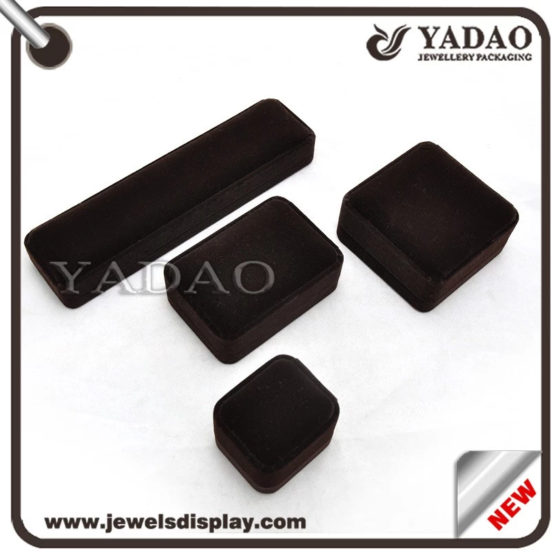 Brown velvet covered manufacture Chinese jewelry velvet box for jewelry storage