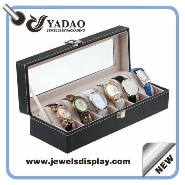 China Custom black PU leather watch storage box