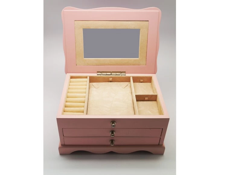 China factory MOQ 500 Custom size and color pink jewellery boxes for necklace ring earrings and bracelet packing wooden gift box
