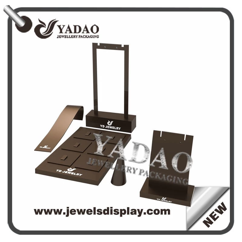 China factory of Brown color acrylic jewelry displays with custom logo for jewelry shop counter and window showcase acrylic jewellery display