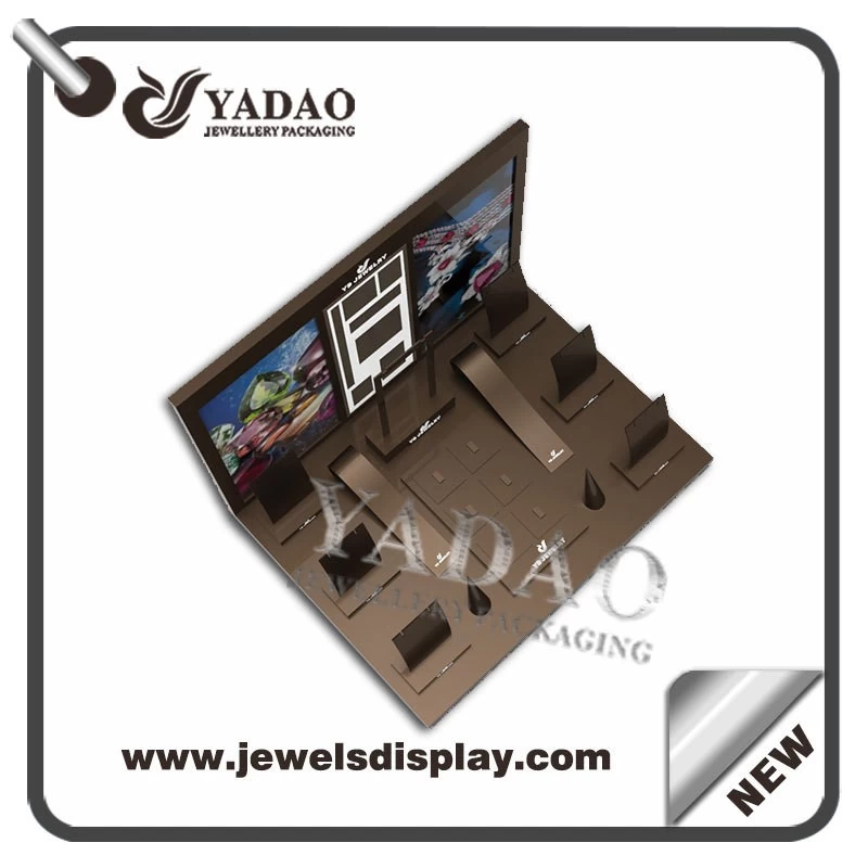 China factory of Brown color acrylic jewelry displays with custom logo for jewelry shop counter and window showcase acrylic jewellery display