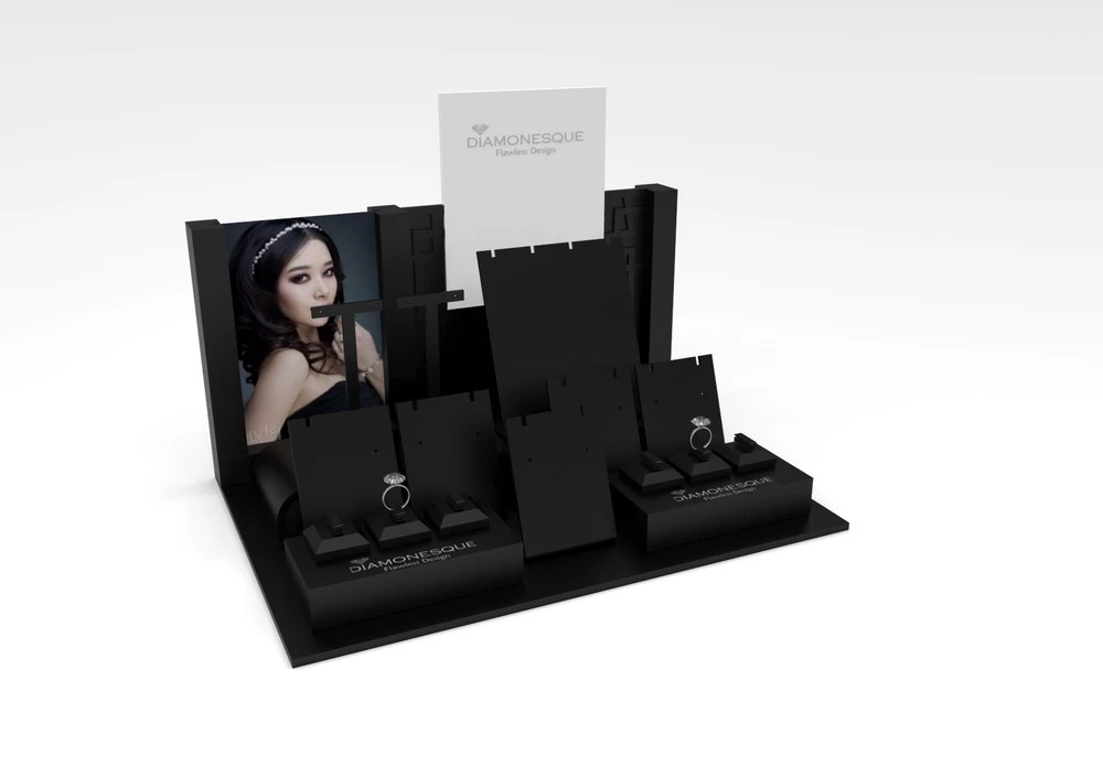 China jewelry display factory of Luxury Classic black acrylic jewellery display  stand and props  for jewelry showcase and decoration used for jewelry shop and window presentation