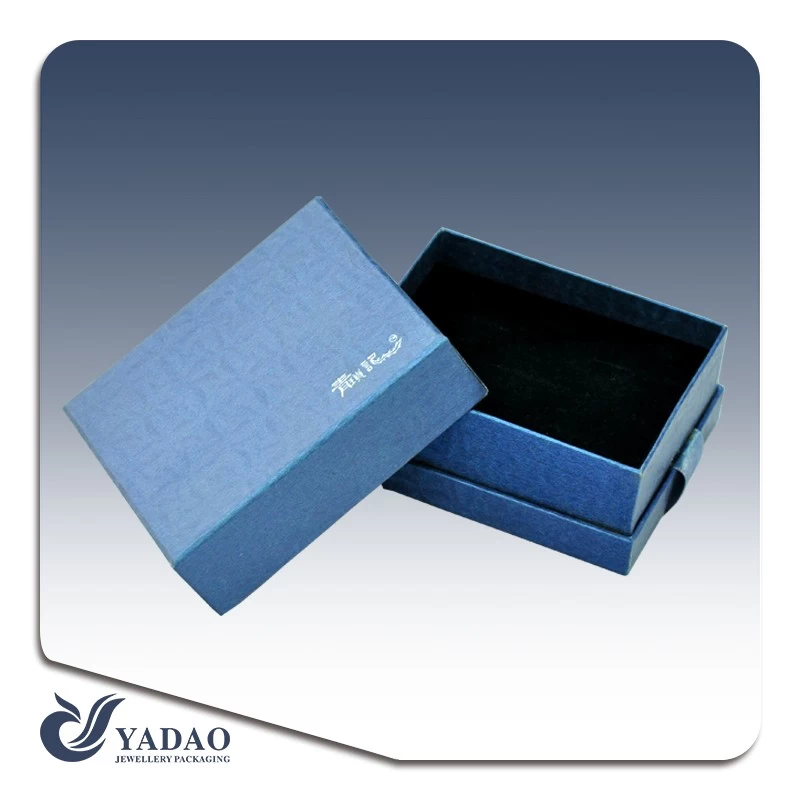 China jewelry packaging manufacturer of Luxury blue hard paper boxes and chests  for jewelry and gift showcase and display used in shop counter and window with ribbon