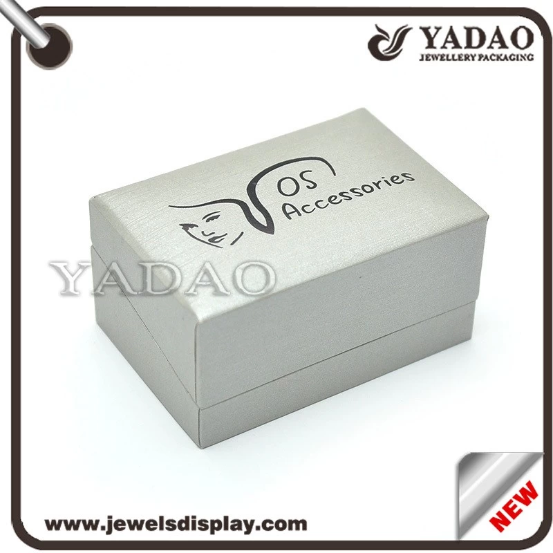 China manufacturer of Luxury grey color PU leather packing cases for clothes shop with custom black silk screen printing logo Cufflink box