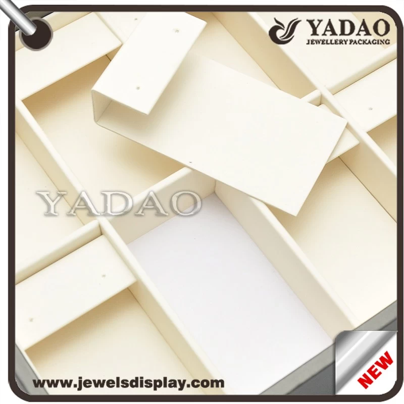 China newest design custom stackable PU leather jewellery showcase trays for jewelry tradeshow and shop caninet exhibitor earring jewelry trays