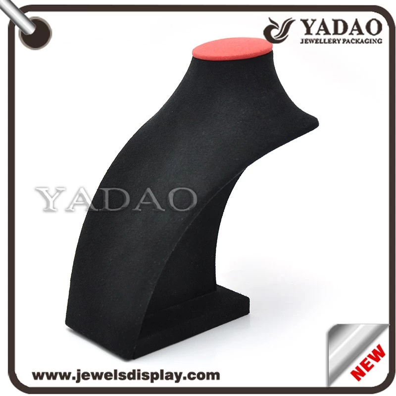 China supplier hot selling black velvet cover wooden jewelry necklace display bust for jewelry store