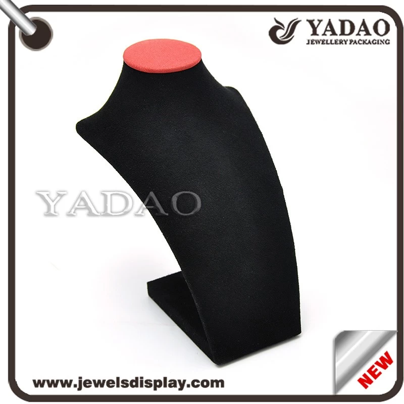 China supplier hot selling black velvet cover wooden jewelry necklace display bust for jewelry store