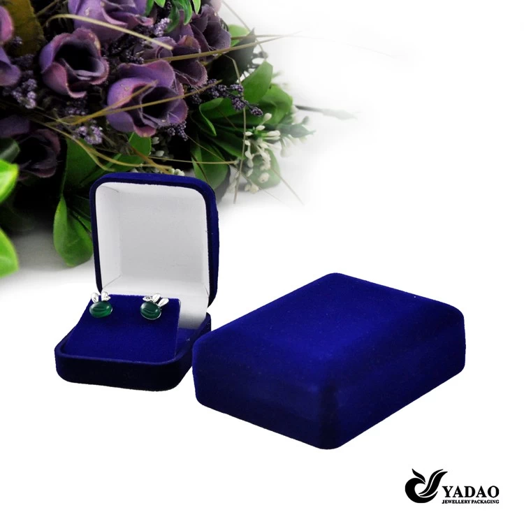 China wholesale Custom blue velvet jewellery case with velvet insert for necklace ring earrings and bracelet packing jewelry box