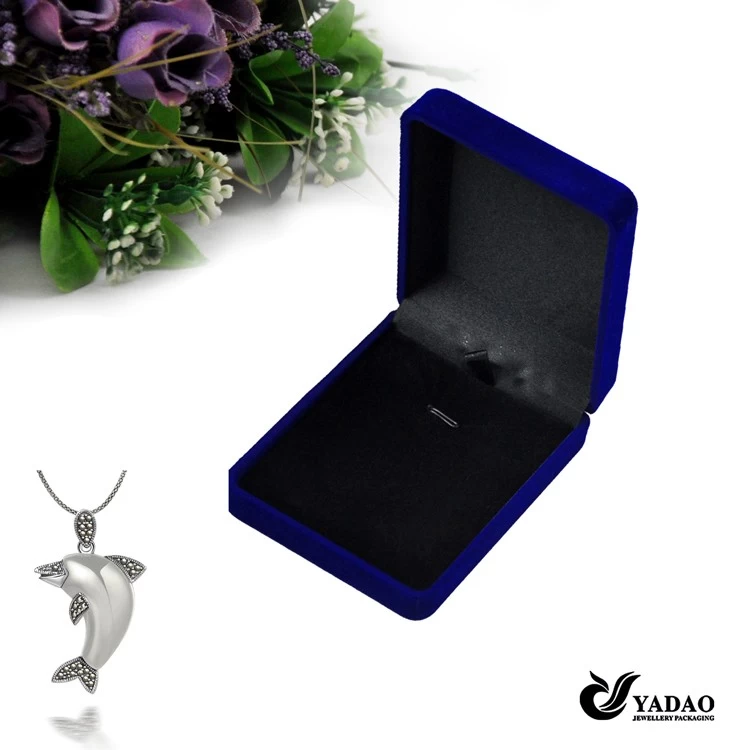 China wholesale Custom blue velvet jewellery case with velvet insert for necklace ring earrings and bracelet packing jewelry box