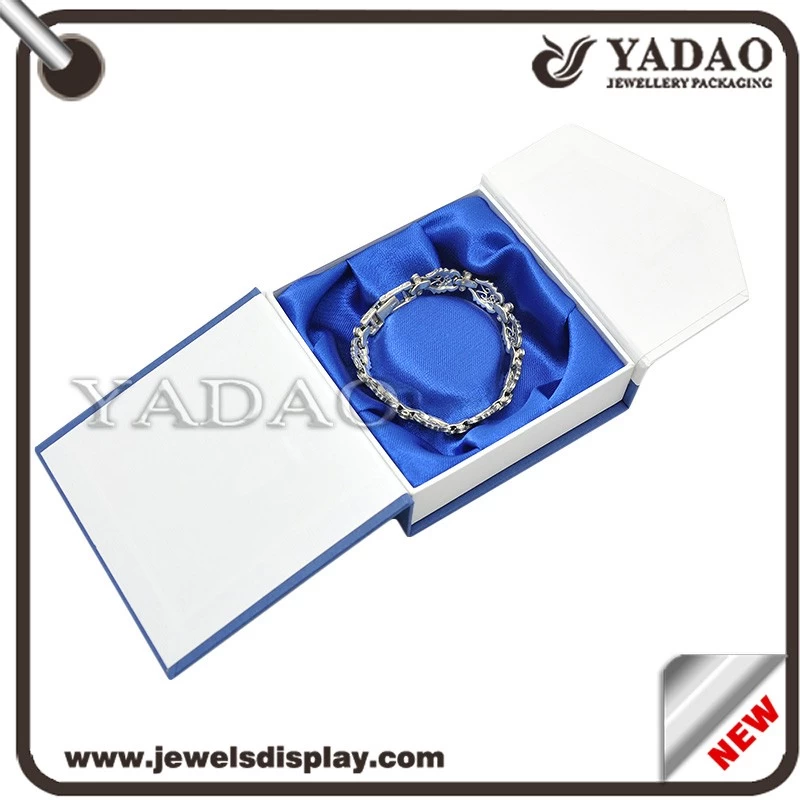 China wholesale White and blue cardboard jewellery case with satin ribbon for ring earrings necklace and bracelet packing  jewelry box