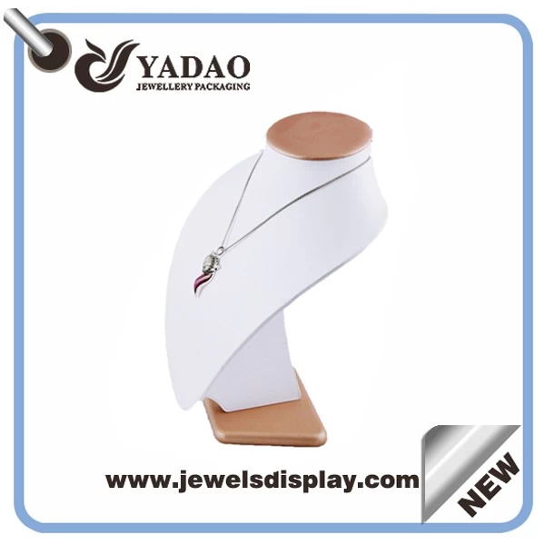 Chinese manufacturer of wood and leatherette necklace display bust , necklace display stand,customized necklace display for jewelry shop counter and window showcase and exhibitor