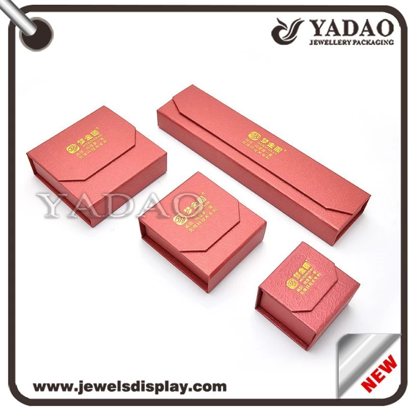 Chinese special designed lib lining surface red paper boxes for jewelry packaging