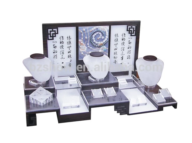 Chinese style calligraphy printed scrub surface acrylic stand jewelry display set wholesale