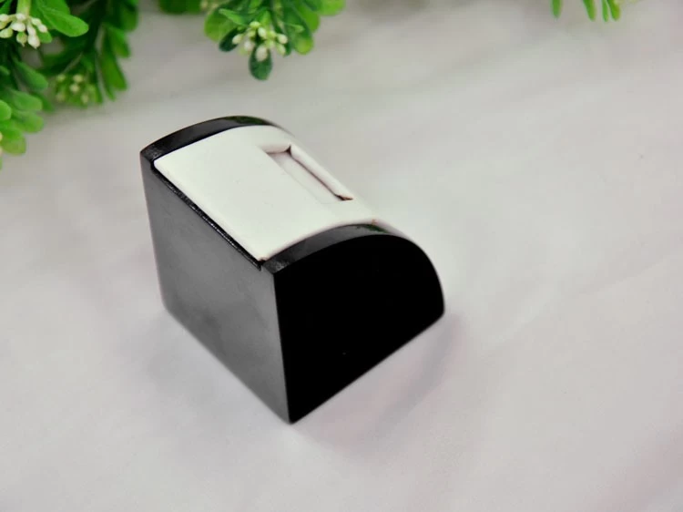 Custom Luxury white PU leather and black wooden ring display stand for shop counter and window showcase lacquer ring exhibitor props